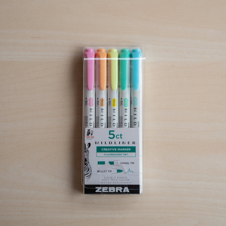 zvýrazňovače zebra mildliner ~ fluorescent (sada 5 ks)